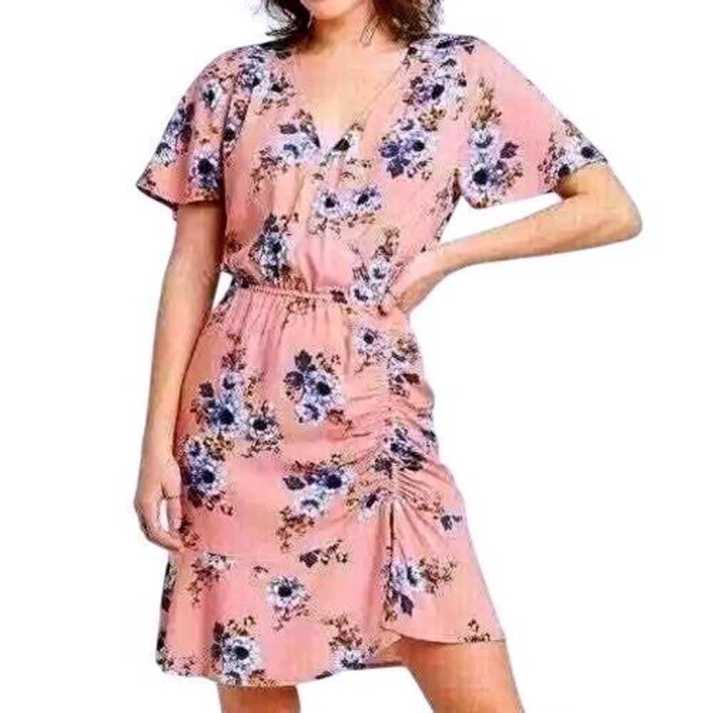 Xhilaration Floral Wrap Mini Dress Women M Tea Rose Cinched Waist Boho Chic NWT